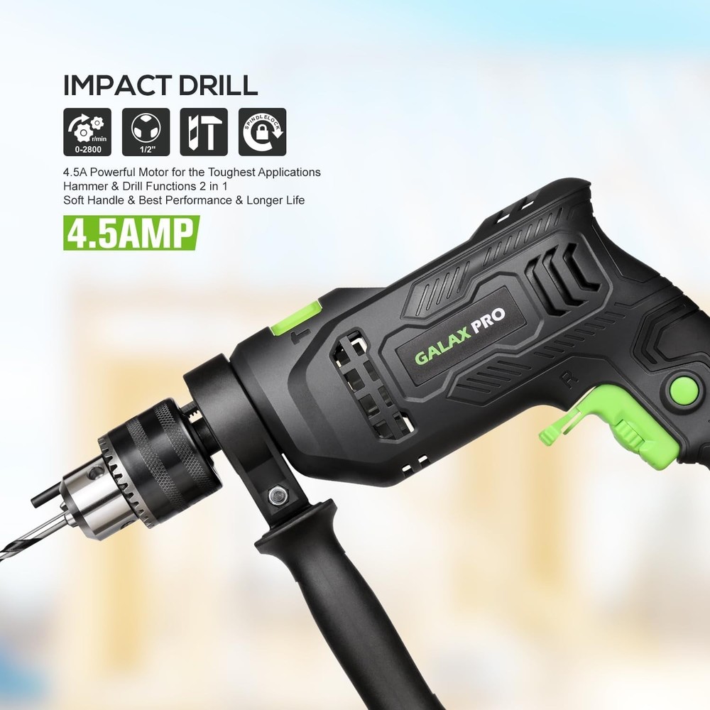 Dual-Function Corded Impact Drill with Variable Speed & Adjustable Handle