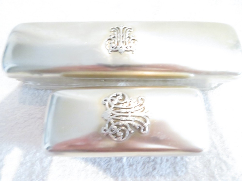 Gorgeous victorian english sterling silver & crystal 2 rectangular boxes London