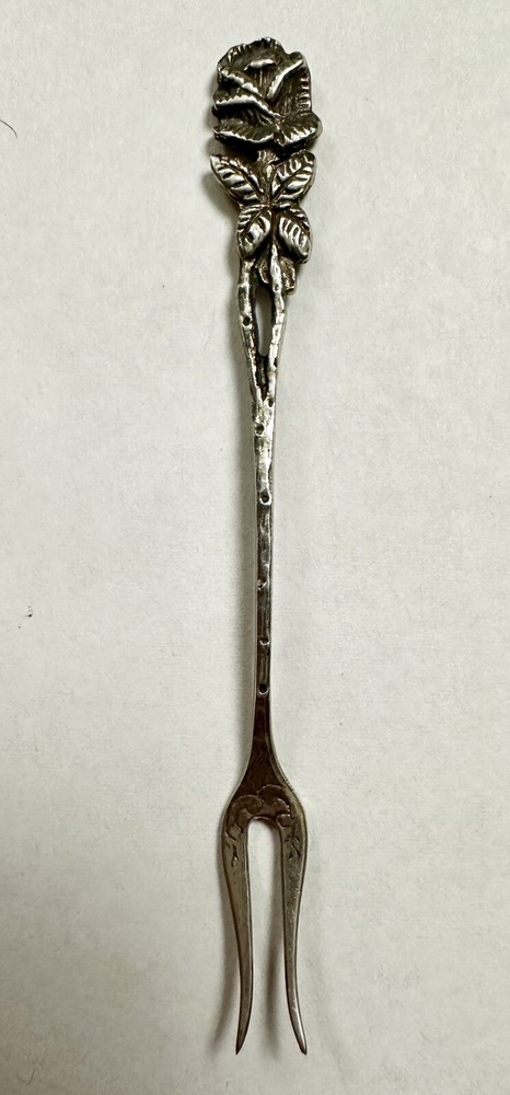 Antique German 800 Silver Open Work Rose Pickle/Olive Fork