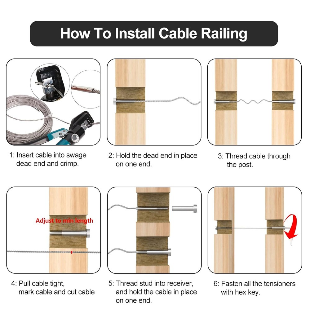 20 Pack 1/8" Invisible Cable Railing Kit Receiver and Swage Stud End Fitss Deck
