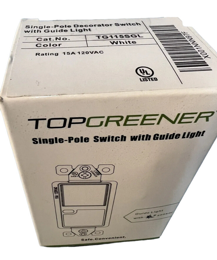 Topgreener TG115SGL White Single Pole Decorator Switch with Guide Light