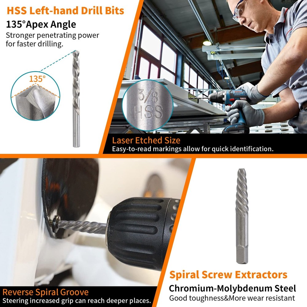 REBRA Screw Extractor and Left-Hand Drill Bit Set, Easy Out Broken One Size