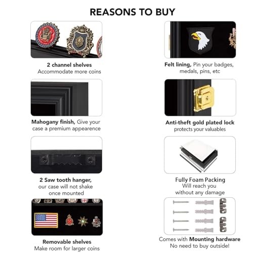 Medals Display Case - Military Challenge Coin Display Shadow Small Rectangular