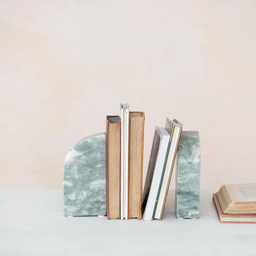 Half Arch Marble Bookends Green