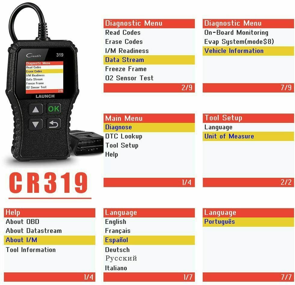 LAUNCH CR319 Car OBD2 OBD Code Reader Scanner Check Engine Fault Diagnostic Tool