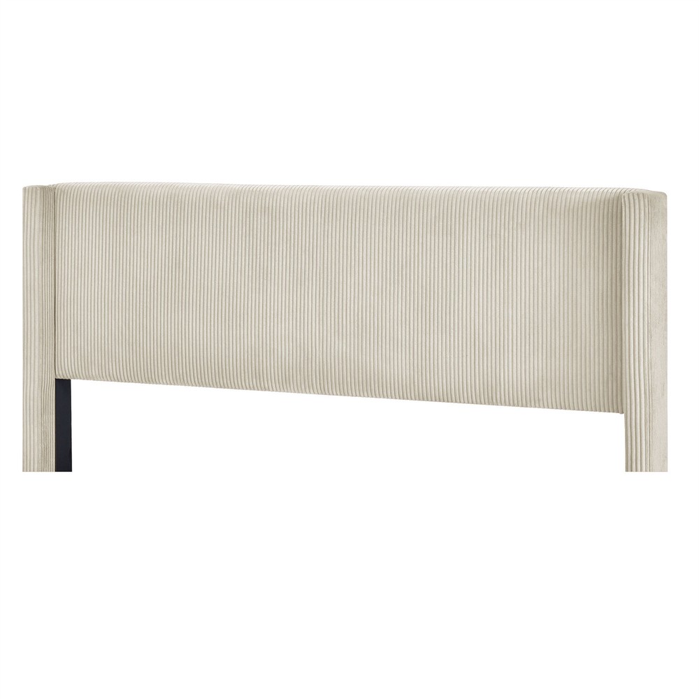 Queen Size Bed Frame Upholstered Platform Bed w/ Upholstered Headboard Beige New