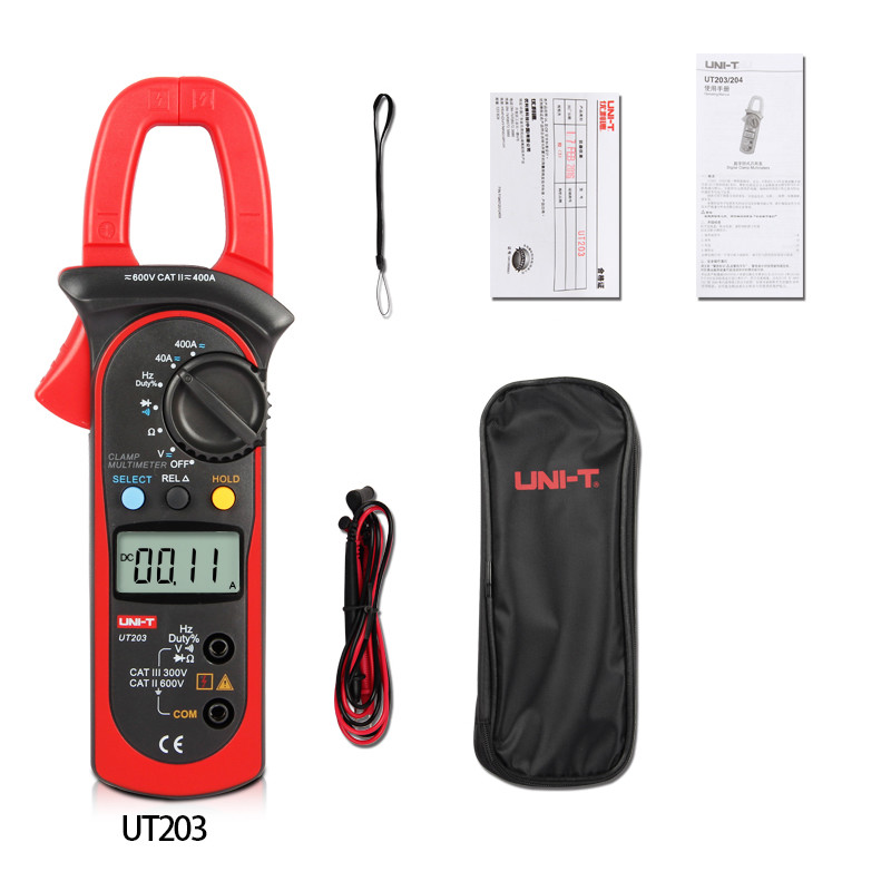 UNI-T UT203 Digital Clamp meter Auto Range DMM 400A Ohm AC DC Volt Amp Data hold