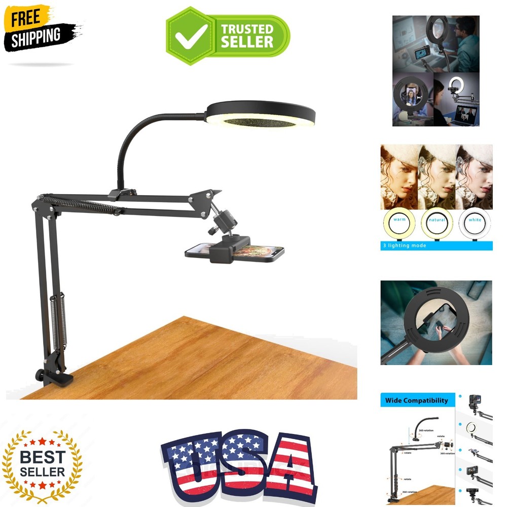 Overhead Camera Mount with Ring Light, Flexible Articulating Phone Arm Stand ...