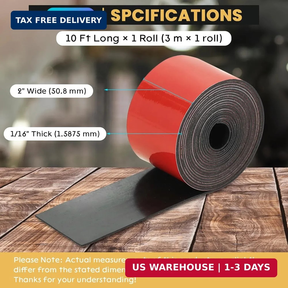 1/16" Thick × 2" Wide Neoprene Solid Rubber Strip, Self Adhesvie Solid Strips US