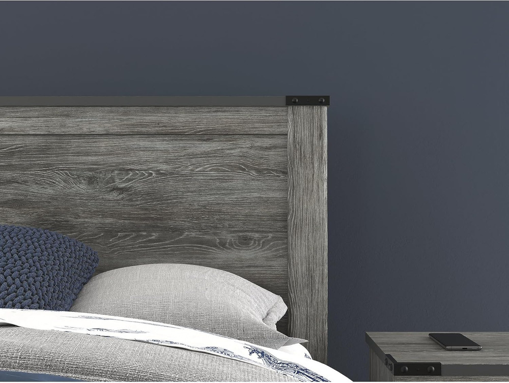 Frandern Gray Rustic Full Headboard with Nailhead Trim