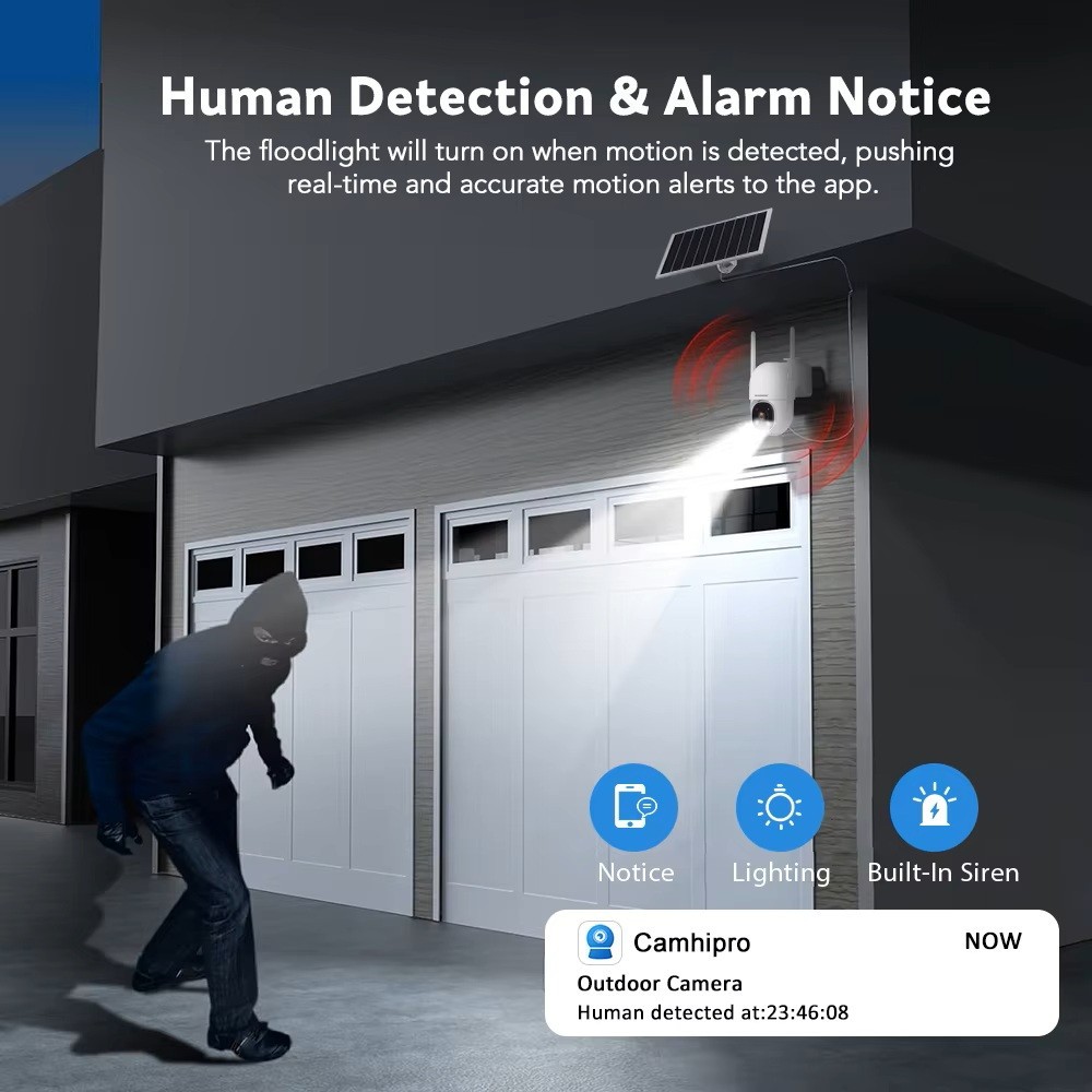 WiFi AOV Security Camera Wireless Outdoor with 8W Solar Panel, 24/7 Recording