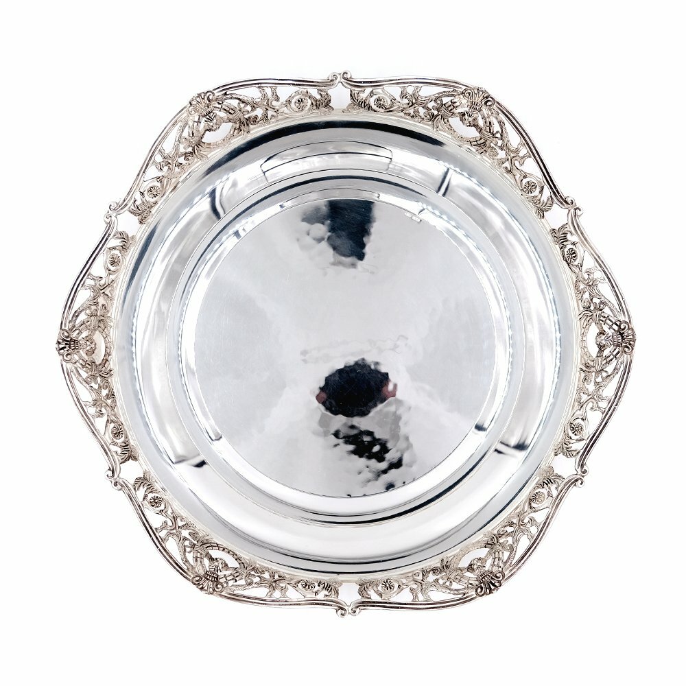 800 Sterling Silver Glossy Dish with Lions Edge