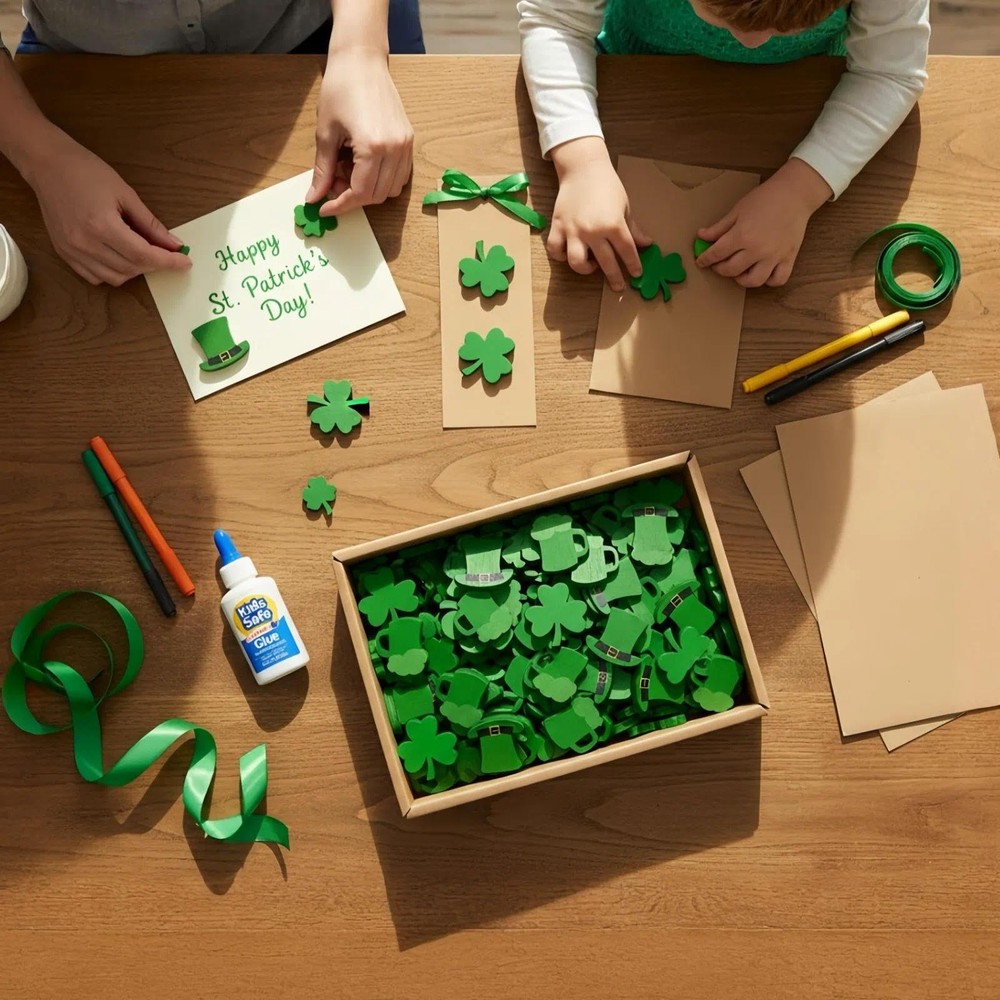 60 PCS St. Patrick's Day Mini Wooden Flatback Decorations, Double-Sided Green