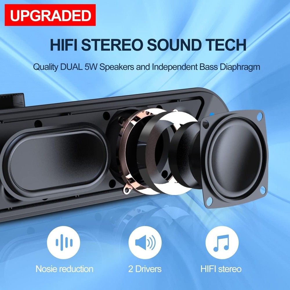 Computer Speakers,PC Speakers for Desktop,Wired USB-Powered Sound-bar for Com...