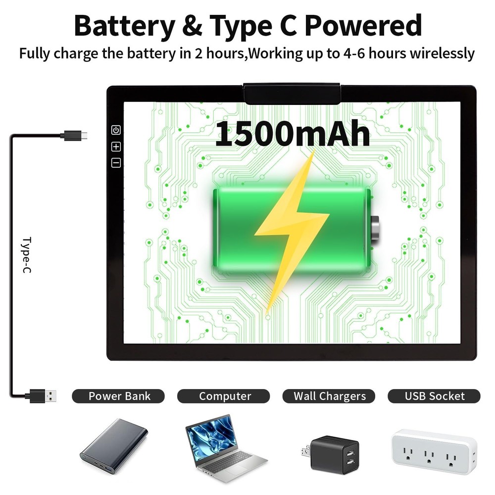 Rechargeable A4 Light Box with Padded Case,led pad Built-in Black