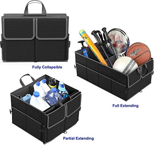 Foldable Car Trunk Organizer with Removable Divider 3-Compartment Black