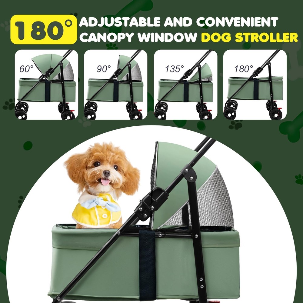 Pet Stroller for Small Dogs and Cats, One-Click Foldable Cat Stroller with 4 ...