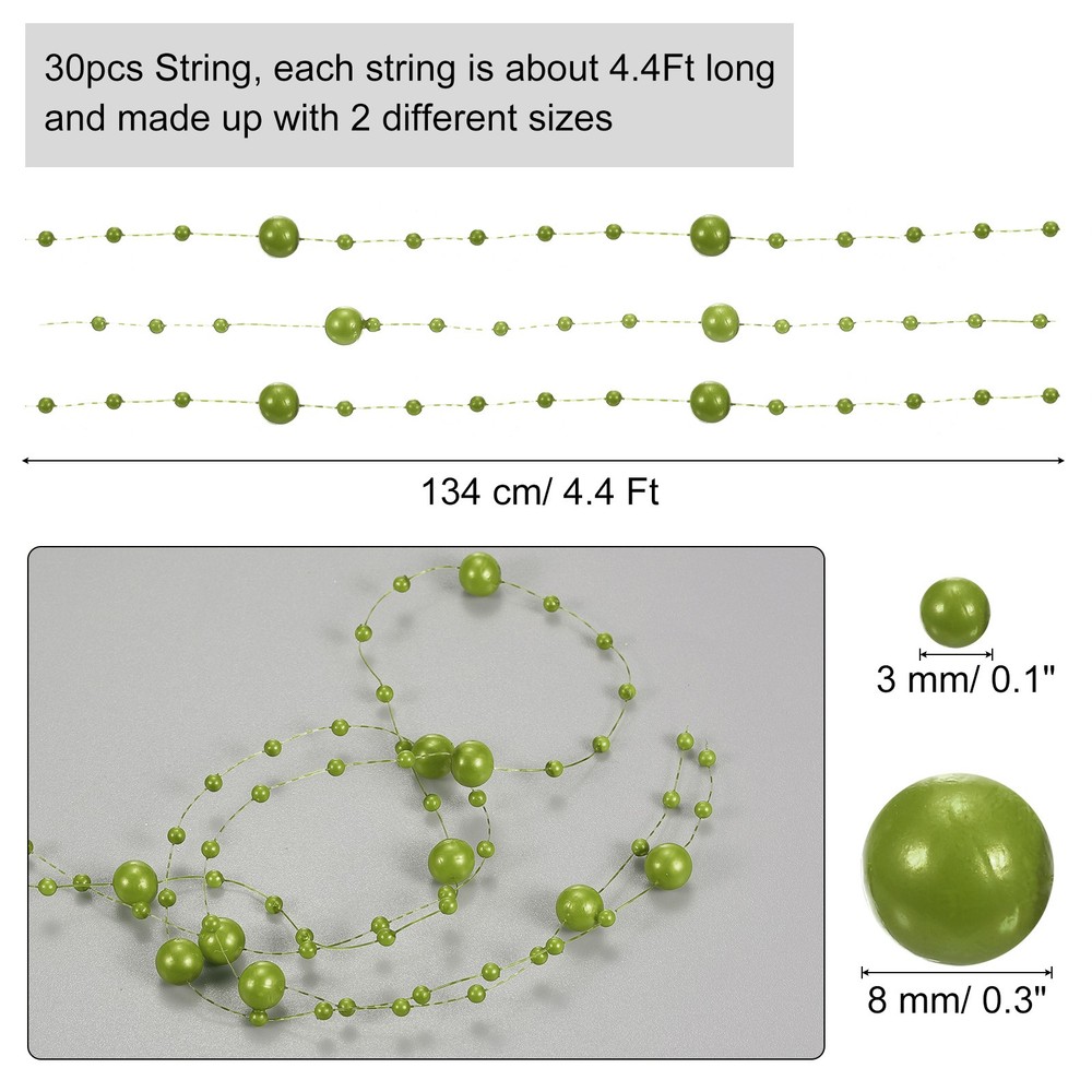 30pcs Artificial Pearl String for Floating Candle, 4.4 Ft Beads Pearl, Green