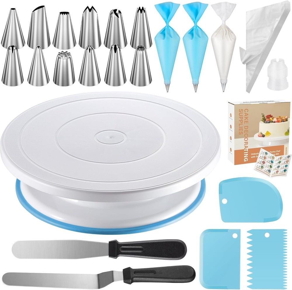 71pc Cake Decorating Kit: 11" Non-Slip Turntable, 12 Numbered Tips, Spatulas