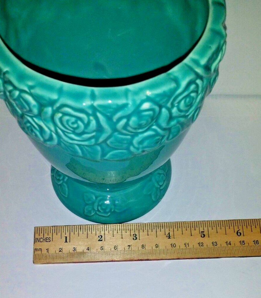 Planter Blue Roses Footed Vase Ceramic