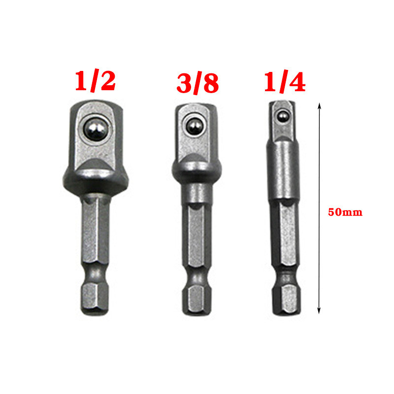 3Pcs Socket Adapter Drill BIts Set 1/4" 3/8" 1/2" Hex Shank Impact Driver Tools