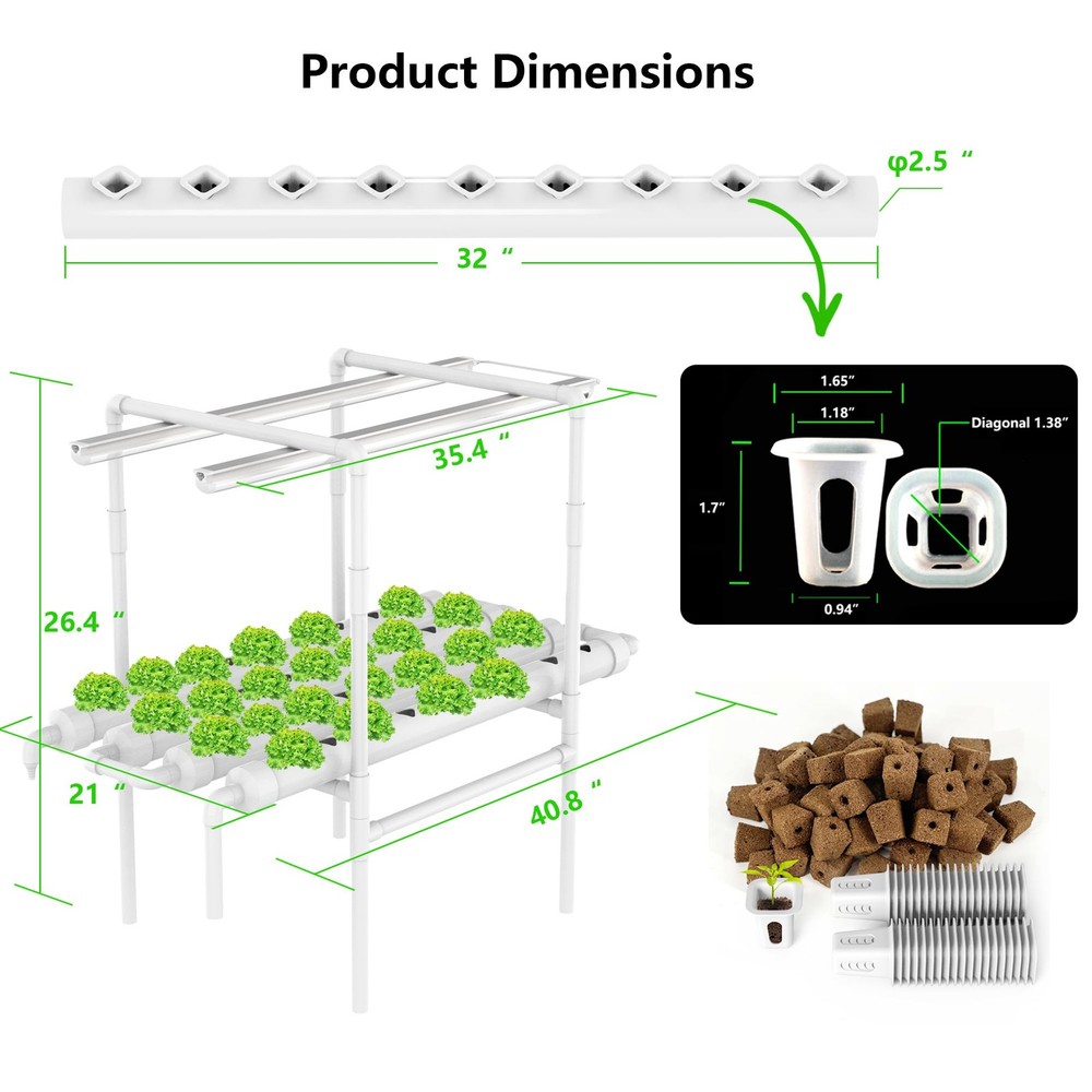 NFT Hydroponic Growing System Kit - Full-Spectrum Grow Lights ＆ Timer | 36 Pl...