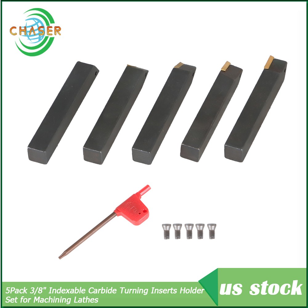 5Pcs 3/8" Carbide Indexable Turning Tool Lathe Tool Bit With Carbide Inserts