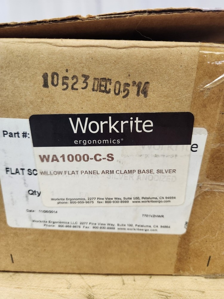 Workrite WA1000-C-S Willow Flat Panel Arm Clamp Base, Silver