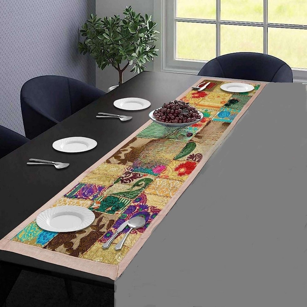 Indian Cotton Patchwork Table Runner Embroidered Dining Table Tapestry 152X45 cm