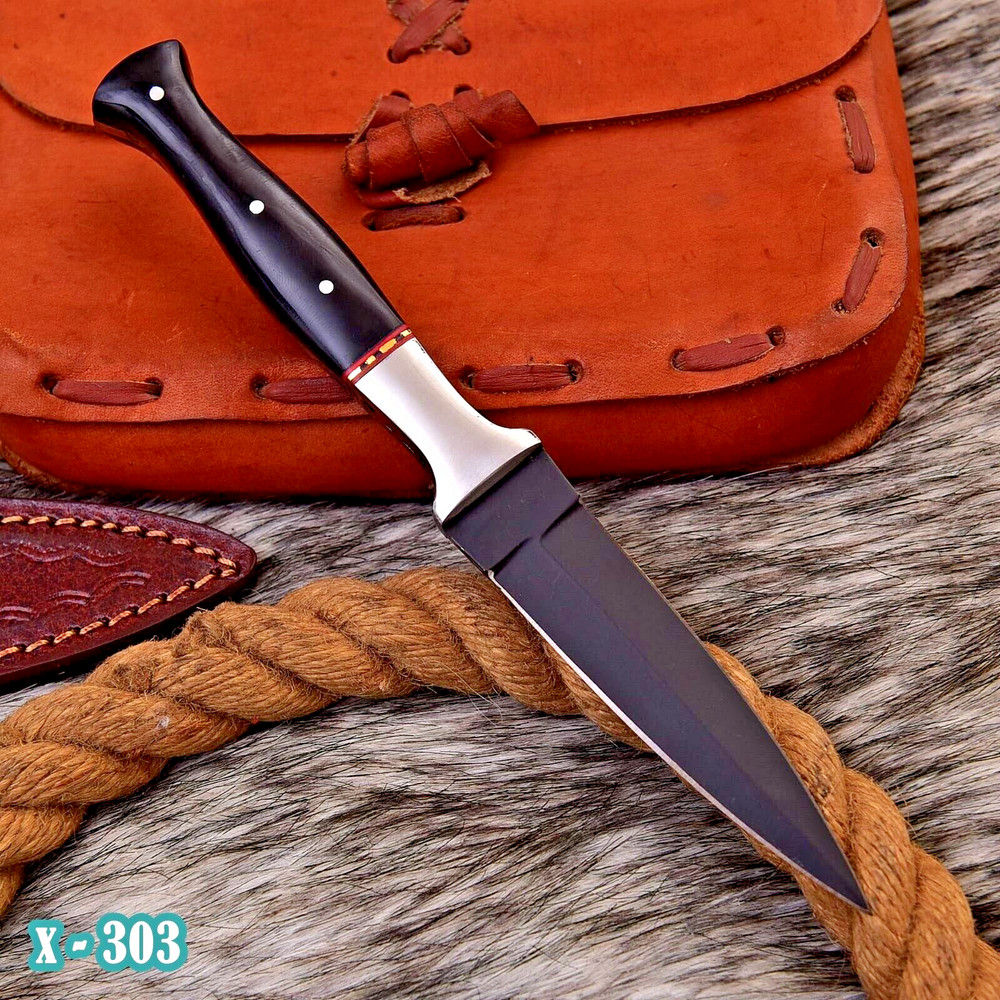 Handmade Fored carbon steel Double edged Fixed Blade Boot knife Full Tang