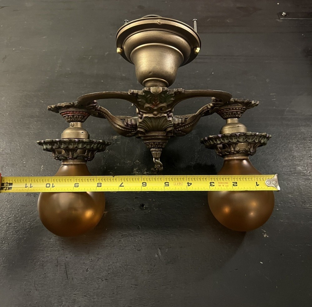 Antique Polychrome Finish Two Socket Semi Flush Mount Fixture Rewired 48F