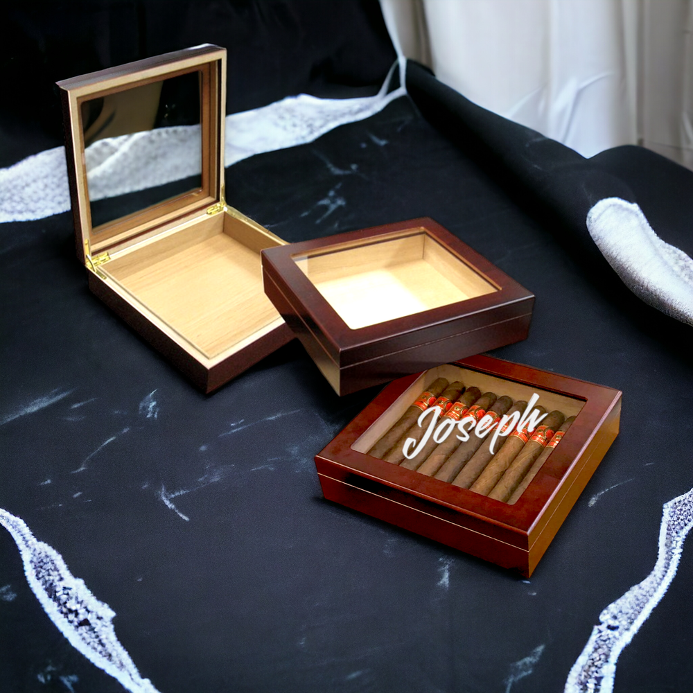 Personalized Humidor Glasstop Cigars Box Engraved Gift Cigar Lovers Custom Name