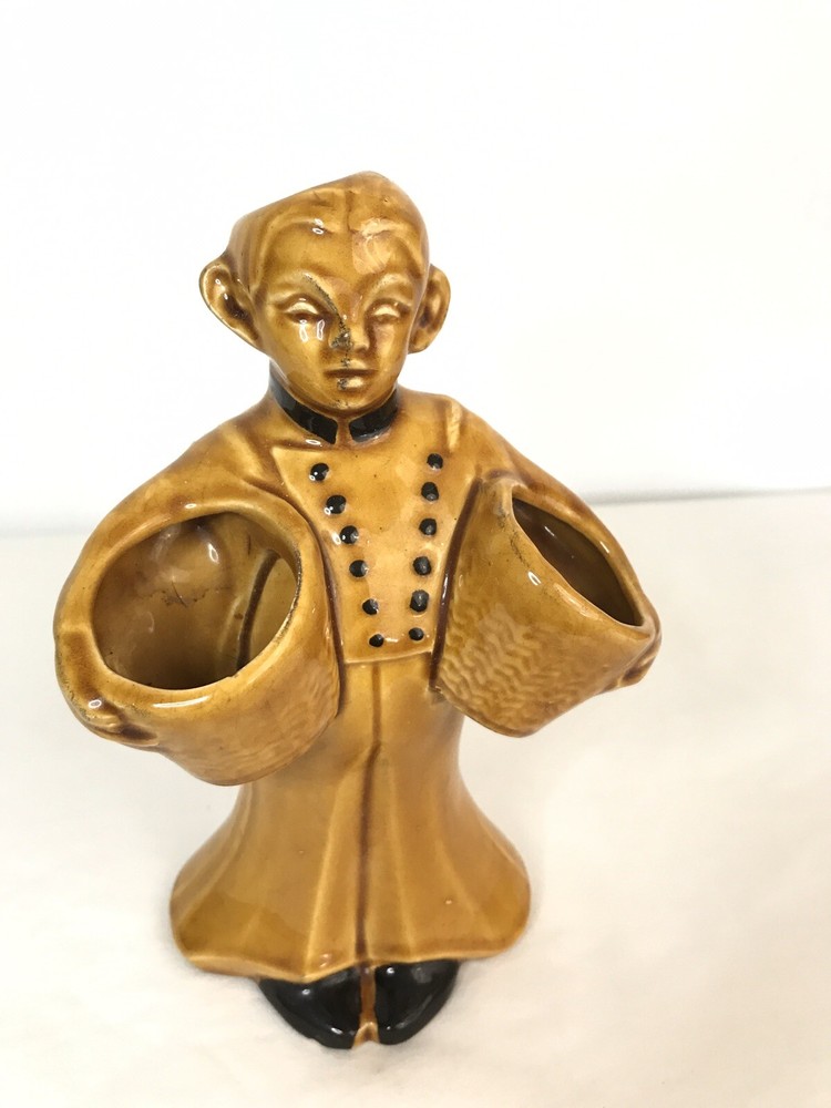 Vintage Ceramic Asian Man Planter Holding Baskets