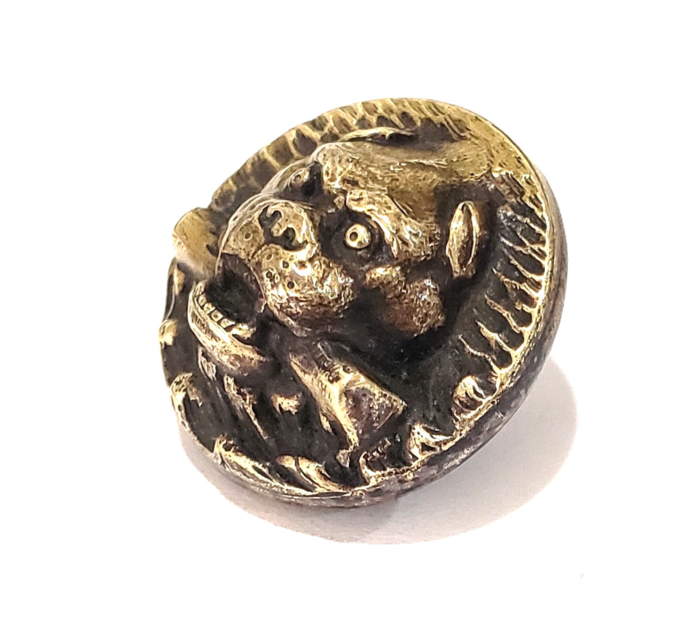 Antique Paris Back Button ~ Ferocious Mastiff ~ Back Marks, Birdcage Shank