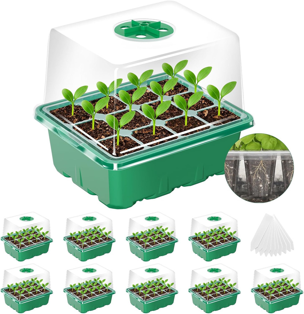 Seed Starter Tray with Elevated Lid, 120 Cells Seed Starter Kit with Adjustable