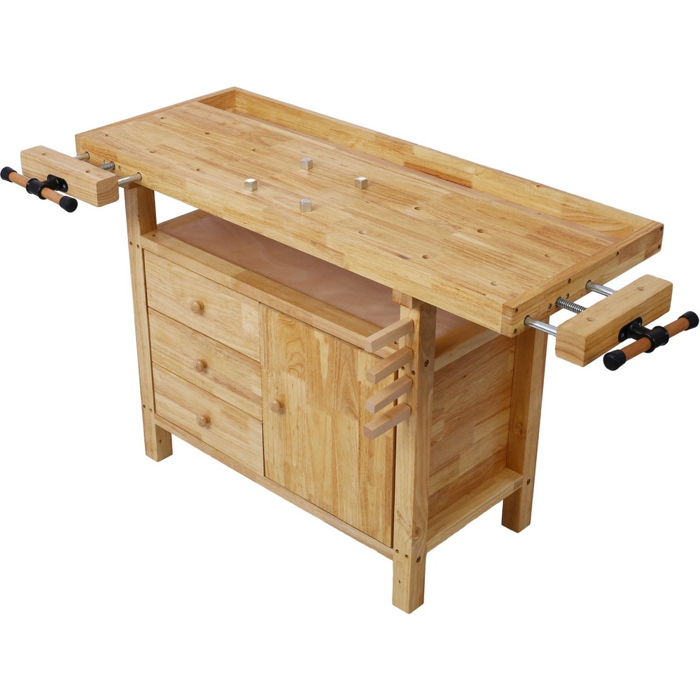 Wood Workbench with 7" Cast Iron Vise for Garage Workshop