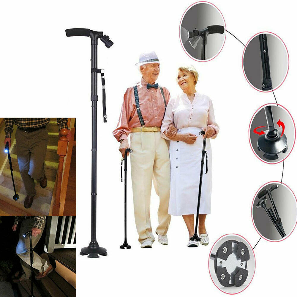 2 Pack Foldable Retractable LED Walking Cane Stick Adjustable Cane Trekking Pole