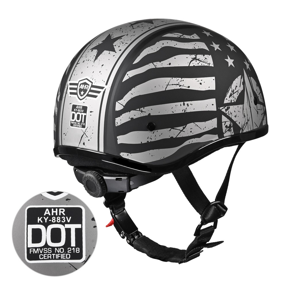 AHR Motorcycle Half Helmet Sunshield Quick Release Half Face Cruiser Scooter DOT