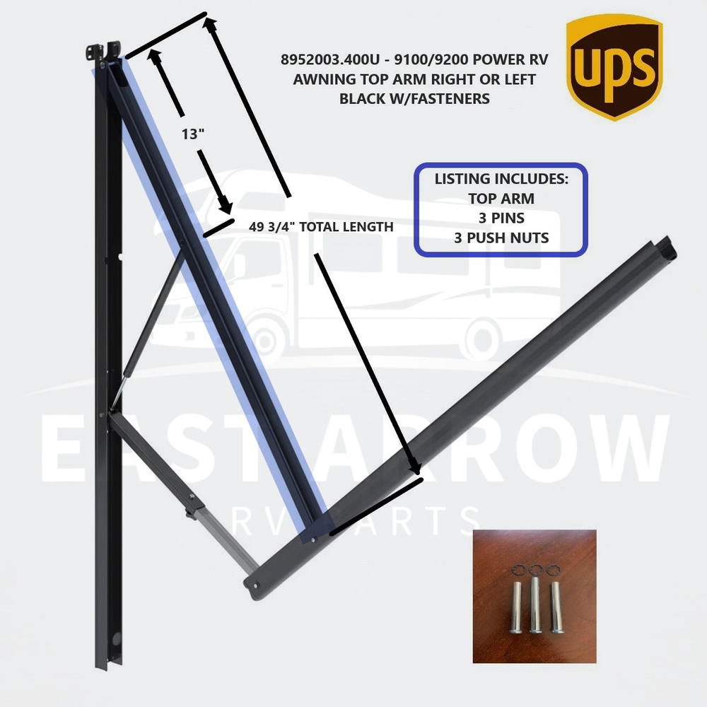 8952003.400U - 9100/9200 POWER RV AWNING TOP ARM RIGHT OR LEFT BLACK W/FASTENERS