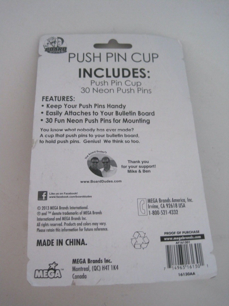 Push Pin Cup & Pins Neon Multicolored New