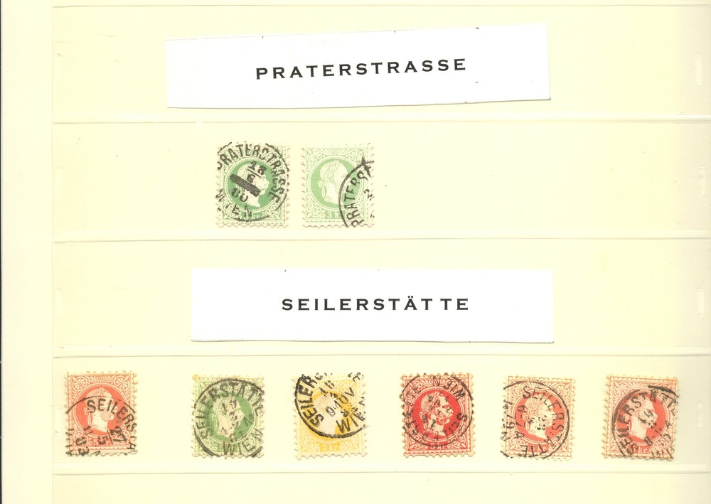 AUSTRIA 8 STAMPS - COLLECTION POSTMARKS=PRATERSTRASSE -SEILERSTATTE =MOST VF @9