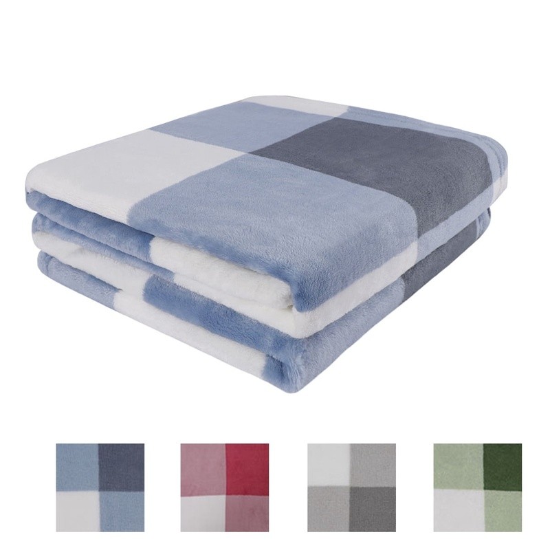 Lightweight Plush Microfiber Fleece Throw Blanket Reversible Plaid Soft Decor US