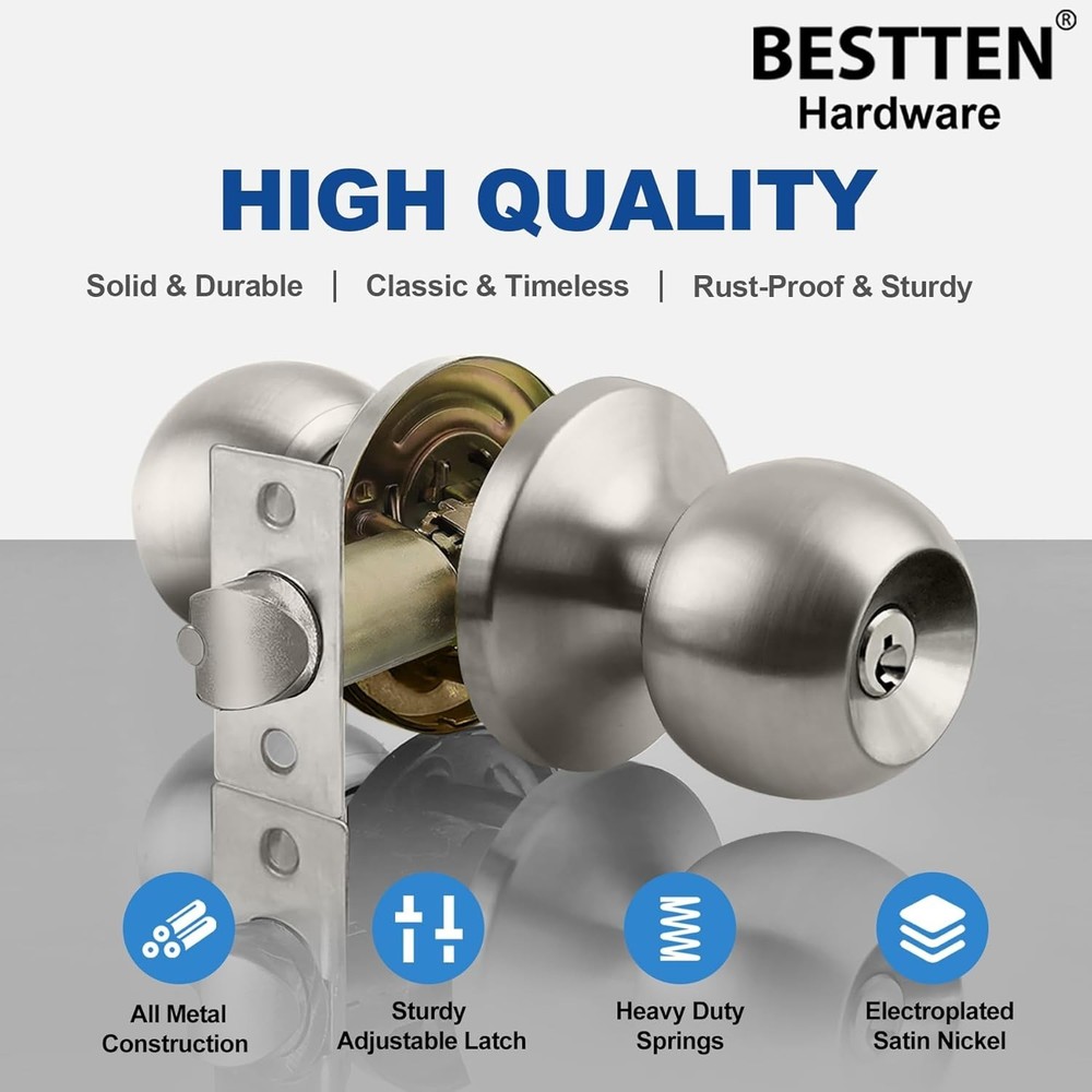 Elegant Satin Nickel 2 Pack Entry Door Knobs – Keyed Differently for Security