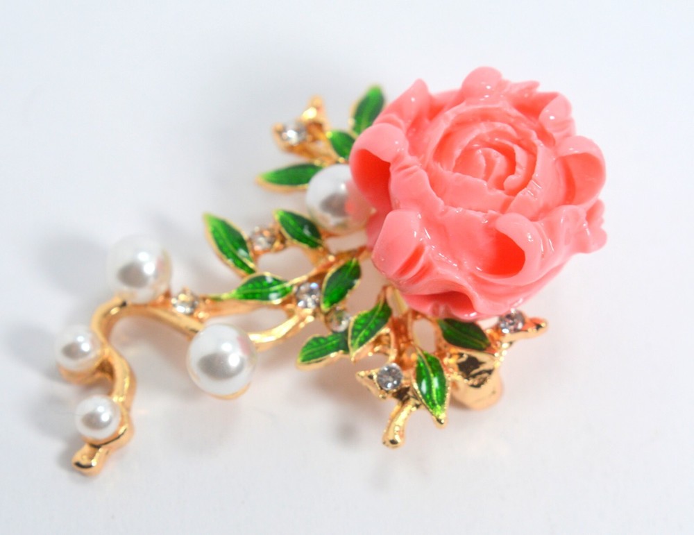 PINK CARVED FLOWER MODERN BROOCH