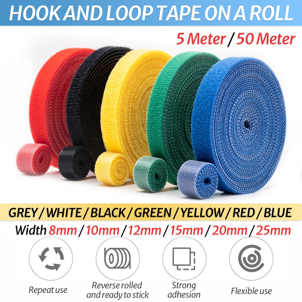 Hook & Loop Heavy Duty Strap Reusable Cable Ties Grip TV PC Tidy Organiser