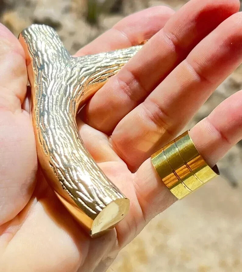 Golden Handmade Branch Shaped Brass Walking Stick Handle