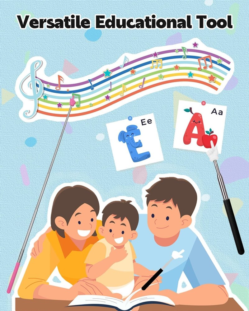 Extendable Finger Pointer Stick, School Collapsible Telescoping Long Black