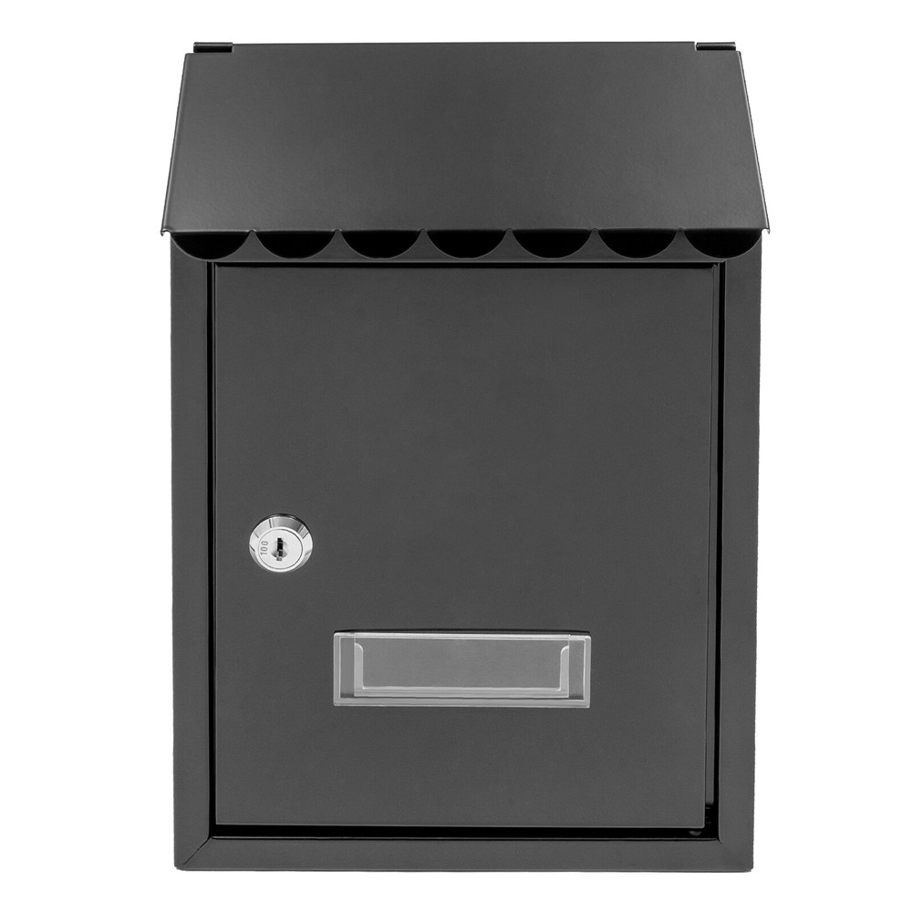 Wall Mount Rectangular Locking Mailbox W/ 2 Keys Black Residential Mail Box