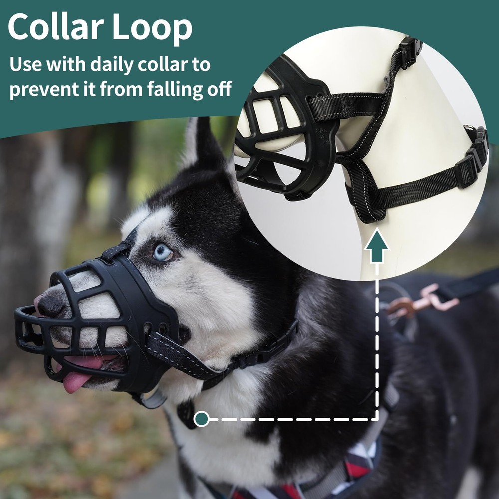 Dog Muzzle, Silicone Basket Muzzle for Small Medium Large Dogs, Soft Cage Muz...
