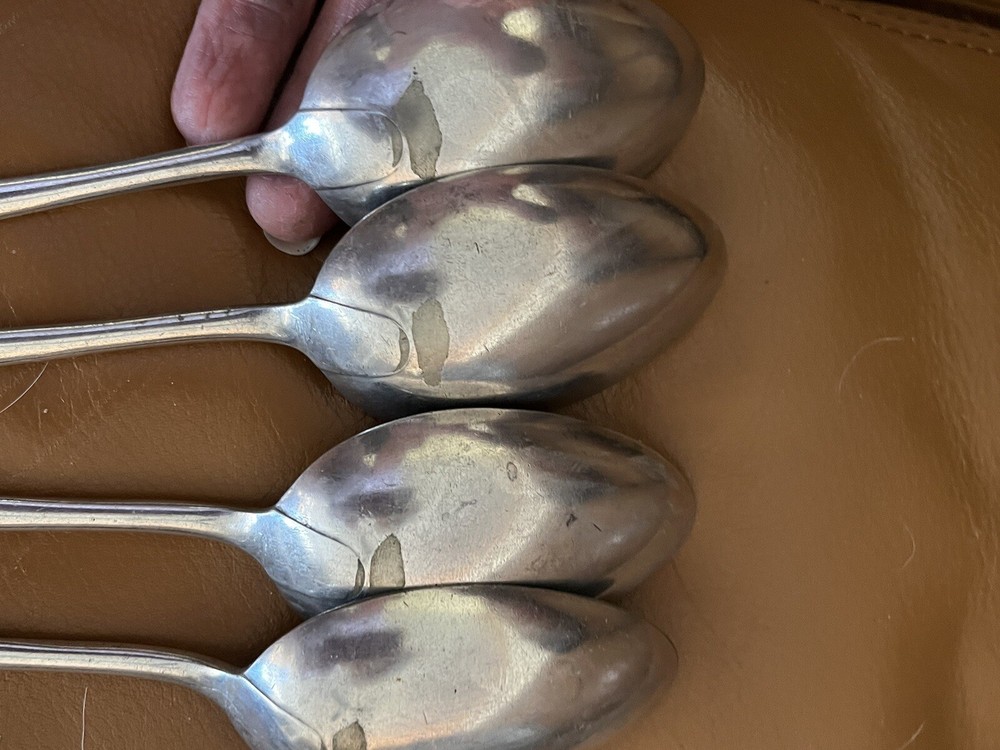 4 Meader antique silver plated 8 1/8” Tablespoons, English pattern